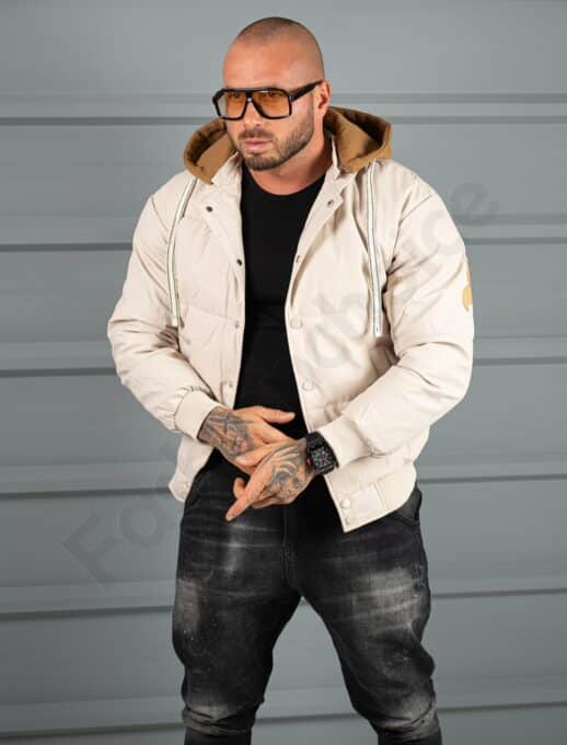 Geaca bomber din material fas impermeabil cu aplicatie RESPECT-bej cod 2508-1