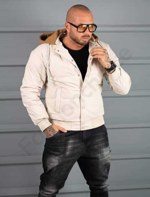 Geaca bomber din material fas impermeabil cu aplicatie RESPECT-bej cod 2508-1