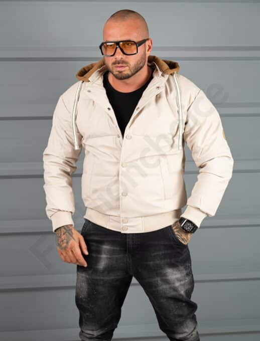 Geaca bomber din material fas impermeabil cu aplicatie RESPECT-bej cod 2508-1
