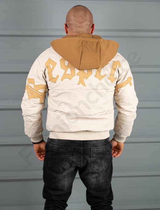 Geaca bomber din material fas impermeabil cu aplicatie RESPECT-bej cod 2508-1