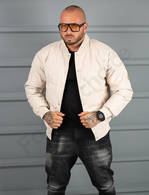 Geaca bomber din material fas impermeabil cu aplicatie RESPECT-bej cod 2508-1