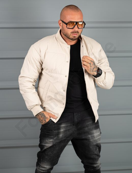 Geaca bomber din material fas impermeabil cu aplicatie RESPECT-bej cod 2508-1