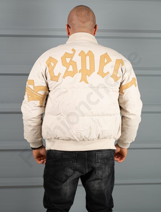 Geaca bomber din material fas impermeabil cu aplicatie RESPECT-bej cod 2508-1
