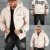 Geaca bomber din material fas impermeabil cu aplicatie LOS ANGELES-bej cod 5707-1