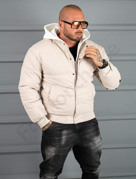 Geaca bomber din material fas impermeabil cu aplicatie LOS ANGELES-bej cod 5707-1