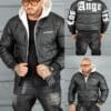 Geaca bomber din material fas impermeabil cu aplicatie LOS ANGELES-negru cod 5707