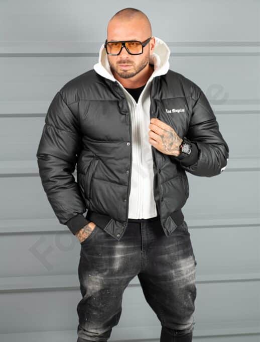 Geaca bomber din material fas impermeabil cu aplicatie LOS ANGELES-negru cod 5707
