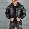 Geaca groasa bomber din piele eco cu gluga si aplicatie cod 270020