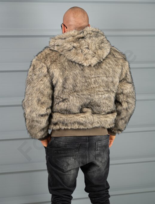 Geaca groasa din piele eco cu doua fete si gluga-moca cod 170165-1