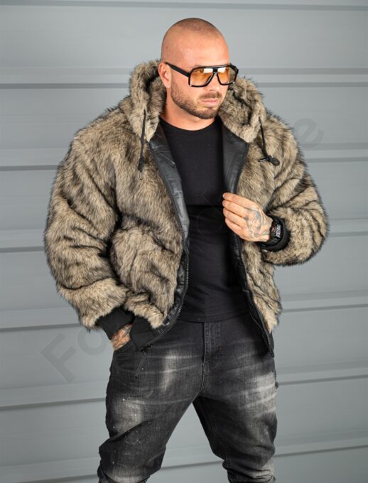 Geaca groasa din piele eco cu doua fete si gluga-negru cod 170165
