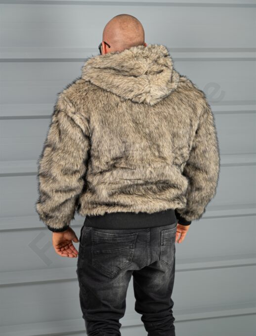Geaca groasa din piele eco cu doua fete si gluga-negru cod 170165