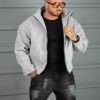 Geaca groasa Oversize pentru barbati din bucle cu guler inalt-gri melanj cod 26030-1