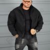 Geaca groasa Oversize pentru barbati din bucle cu guler inalt-negru cod 26030