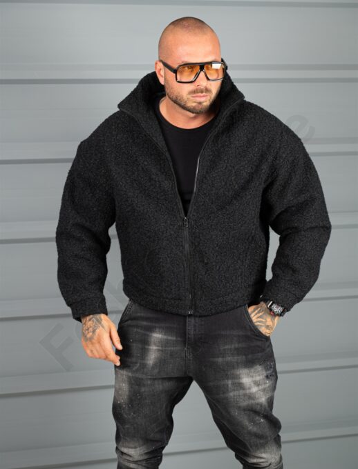 Geaca groasa Oversize pentru barbati din bucle cu guler inalt-negru cod 26030