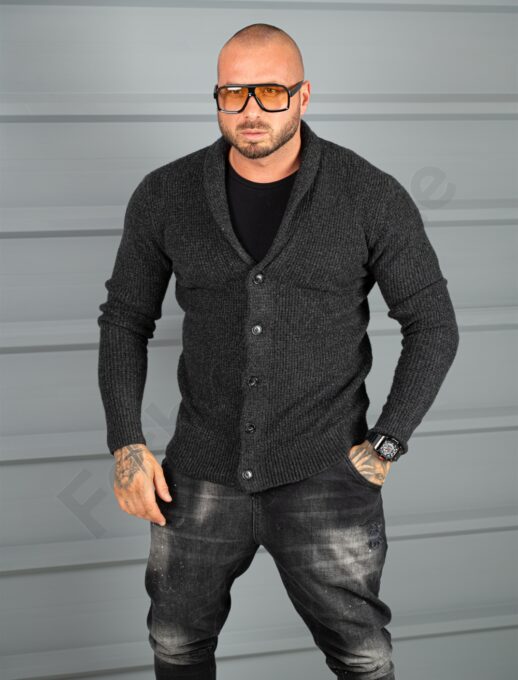 Cardigan tricotat pentru barbati cu guler șal-negru cod 68149