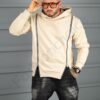 Hanorac hoodie gros cu fermoare si gluga-bej cod 26695-1
