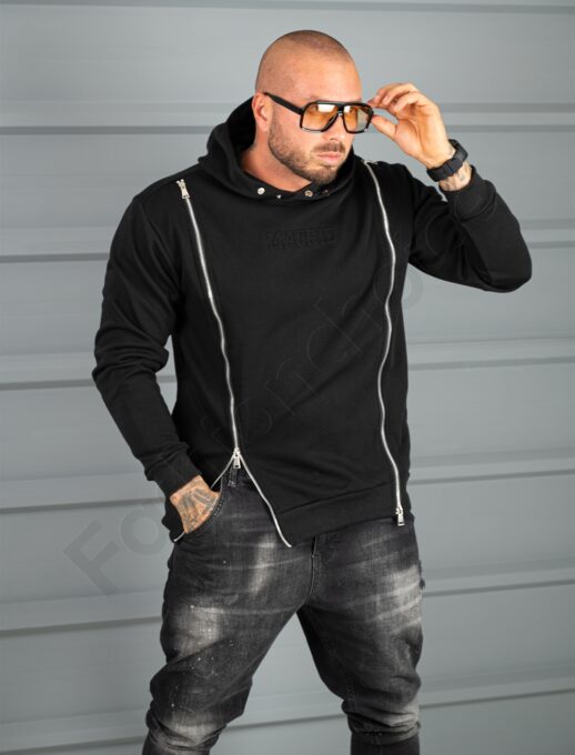 Hanorac hoodie gros cu fermoare si gluga-negru cod 26695