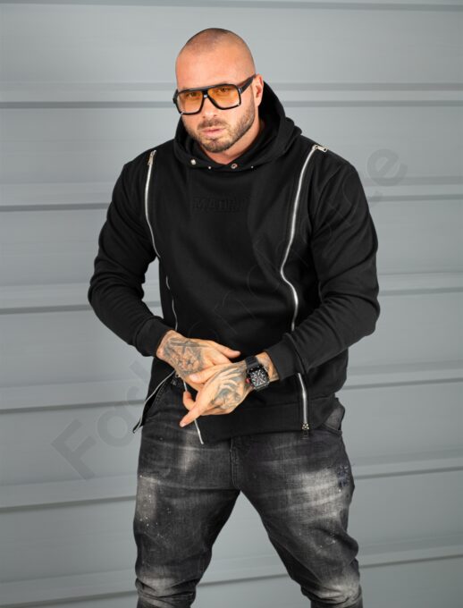 Hanorac hoodie gros cu fermoare si gluga-negru cod 26695