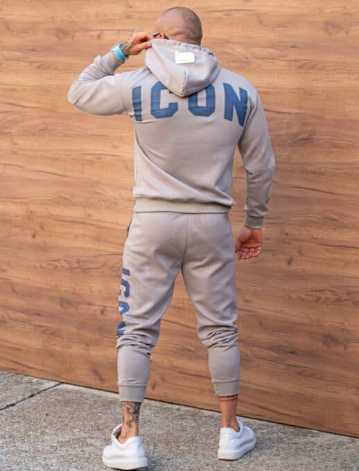 Compleu pentru barbati cu hanorac hoodie si imprimeuri ICON-moca cod 601-2