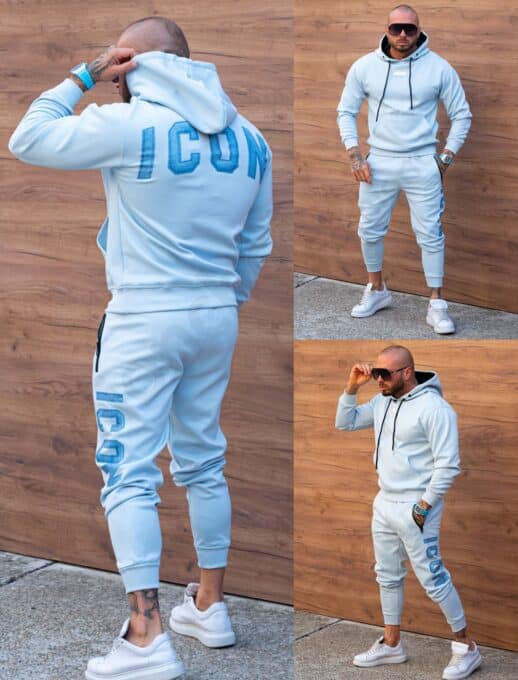 Compleu pentru barbati cu hanorac hoodie si imprimeuri ICON-albastru cod 601-1