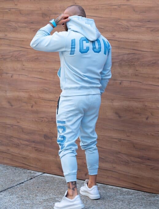 Compleu pentru barbati cu hanorac hoodie si imprimeuri ICON-albastru cod 601-1
