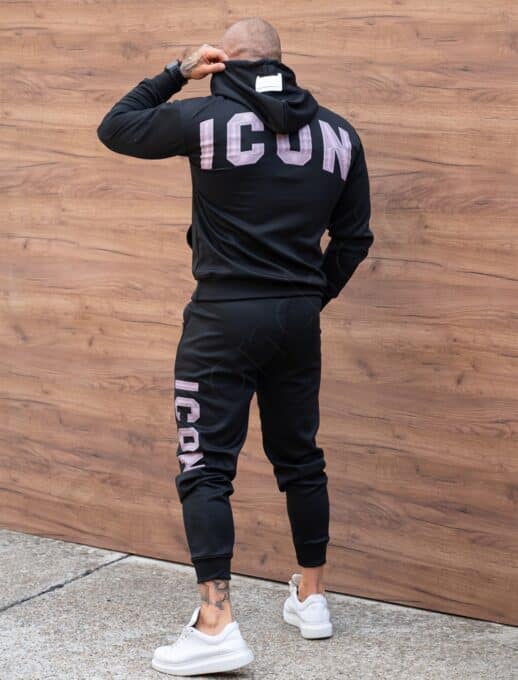 Compleu pentru barbati cu hanorac hoodie si imprimeuri ICON-negru cod 601