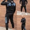 Compleu sport pentru barbati cu broderie ICON si gluga-negru cod 602