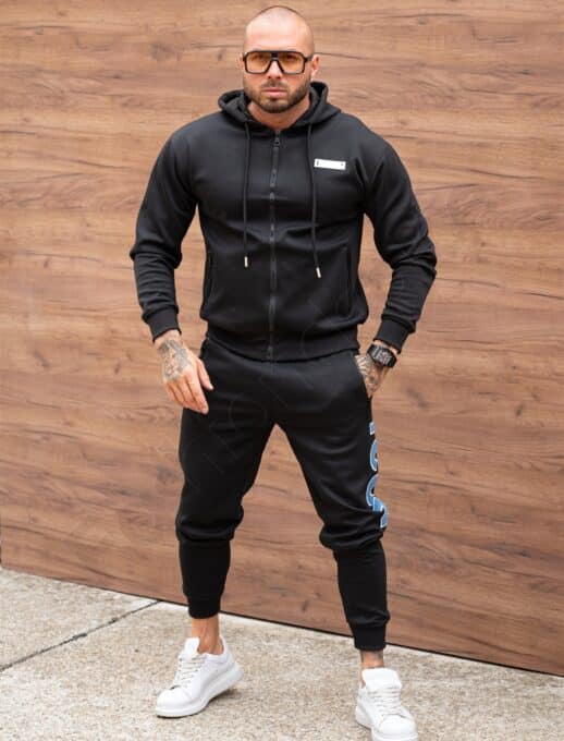 Compleu sport pentru barbati cu broderie ICON si gluga-negru cod 602