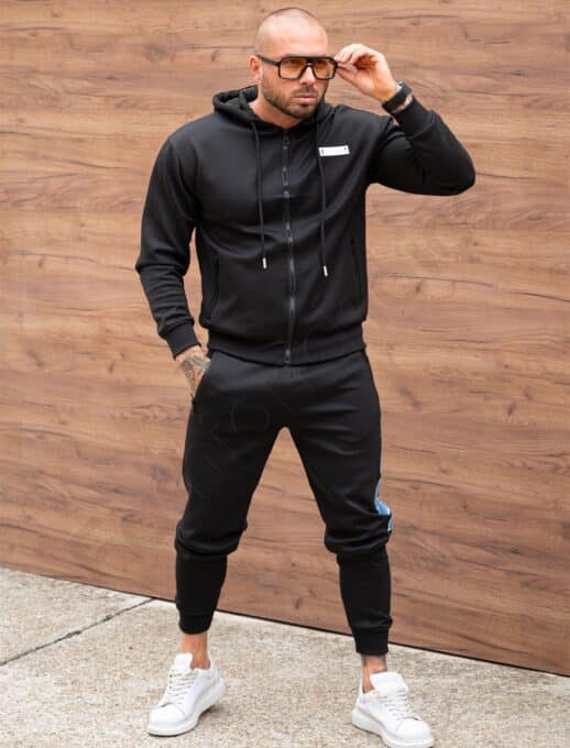 Compleu sport pentru barbati cu broderie ICON si gluga-negru cod 602