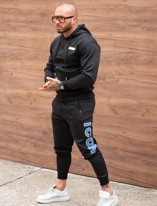 Compleu sport pentru barbati cu broderie ICON si gluga-negru cod 602