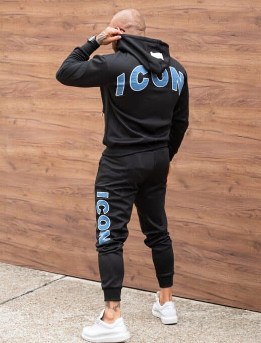 Compleu sport pentru barbati cu broderie ICON si gluga-negru cod 602