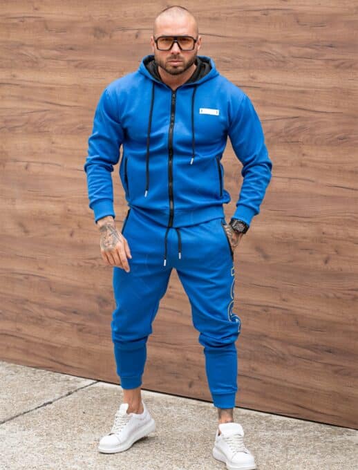Compleu sport pentru barbati cu broderie ICON si gluga-albastru regal cod 602-2