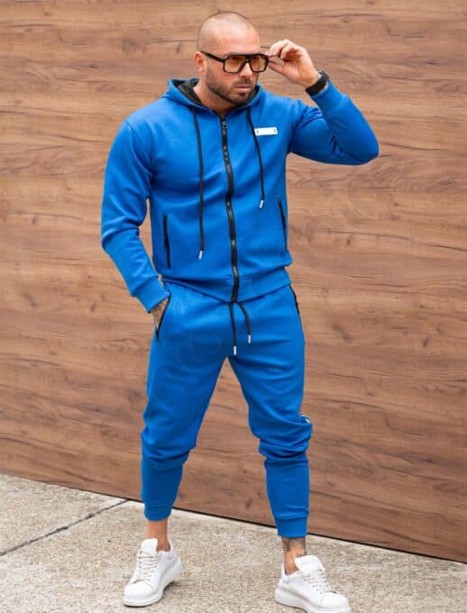 Compleu sport pentru barbati cu broderie ICON si gluga-albastru regal cod 602-2
