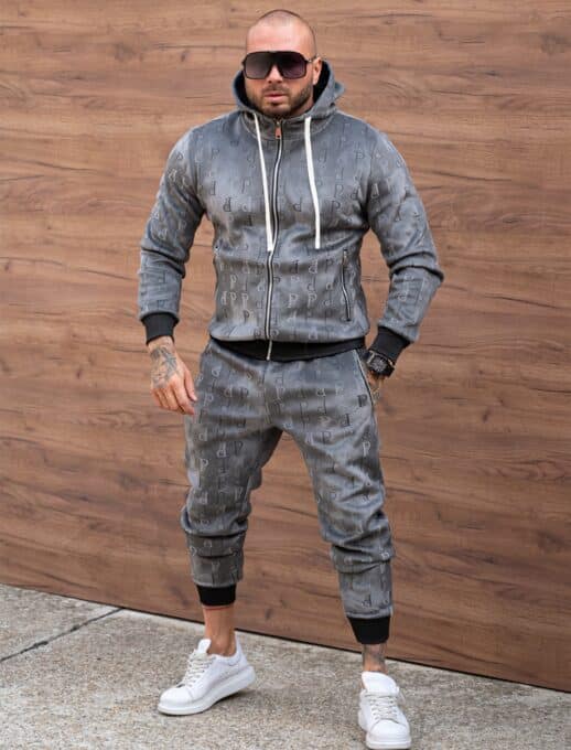 Compleu sport pentru barbati din plus cu inscriptii Paris-grafit cod 2125