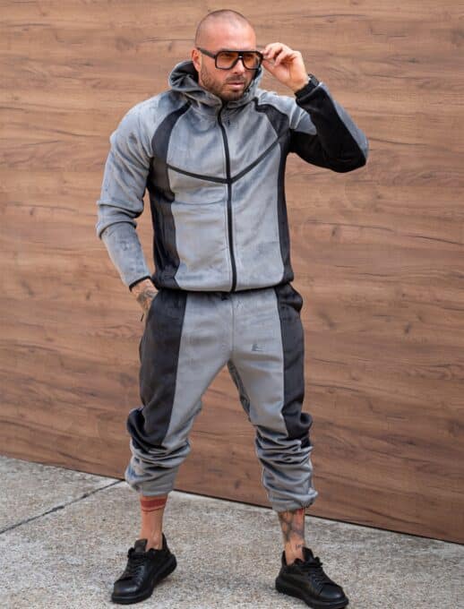 Compleu sport pentru barbati din plus cu platca contrastanta-gri cod 2117-2
