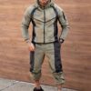 Compleu sport pentru barbati din plus cu platca contrastanta-kaki cod 2117-1