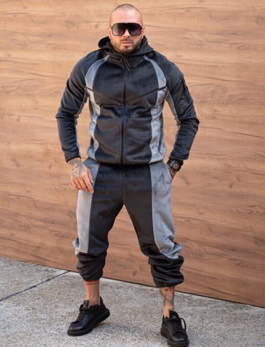 Compleu sport pentru barbati din plus cu platca contrastanta-negru cod 2117