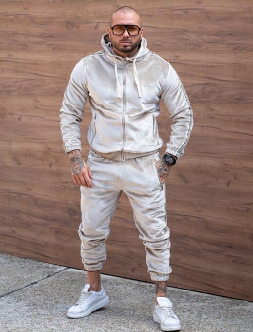 Compleu sport pentru barbati din plus cu banda contrastanta-bej cod 26219-2