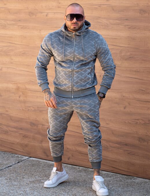 Compleu sport pentru barbati din plus cu imprimeu actual-gri cod 2131-1