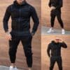 Compleu vatuit pentru barbati cu gluga pe dupa model Nike-negru cod 150