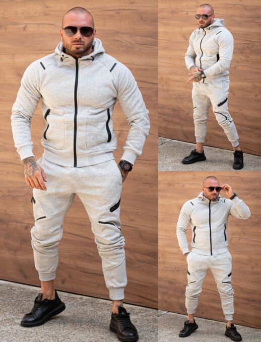 Compleu vatuit pentru barbati cu gluga pe dupa model Nike-gri cod 150-1