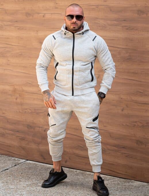 Compleu vatuit pentru barbati cu gluga pe dupa model Nike-gri cod 150-1