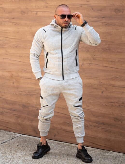 Compleu vatuit pentru barbati cu gluga pe dupa model Nike-gri cod 150-1