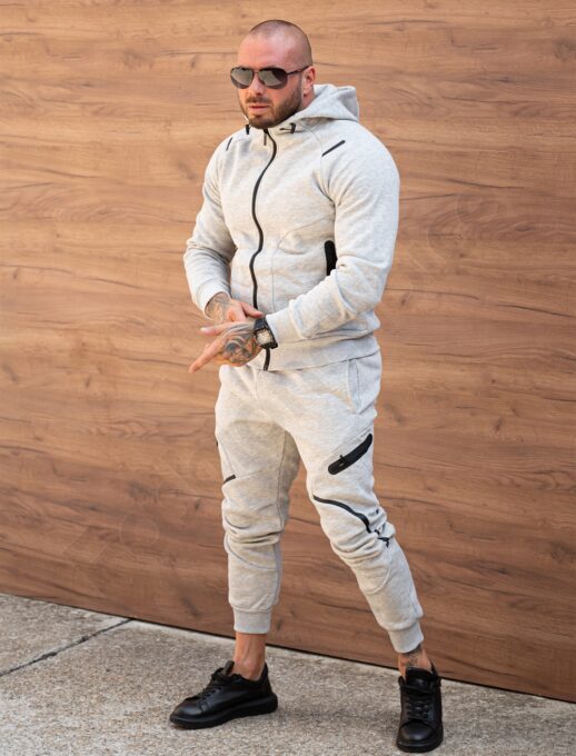 Compleu vatuit pentru barbati cu gluga pe dupa model Nike-gri cod 150-1