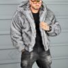 Geaca barbati din blana eco cu gluga THE WOLF-gri cod 10H03