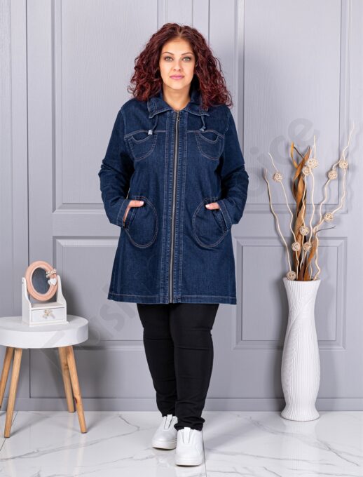 Trenci maxi gros de dama din denim elastic cod 26231