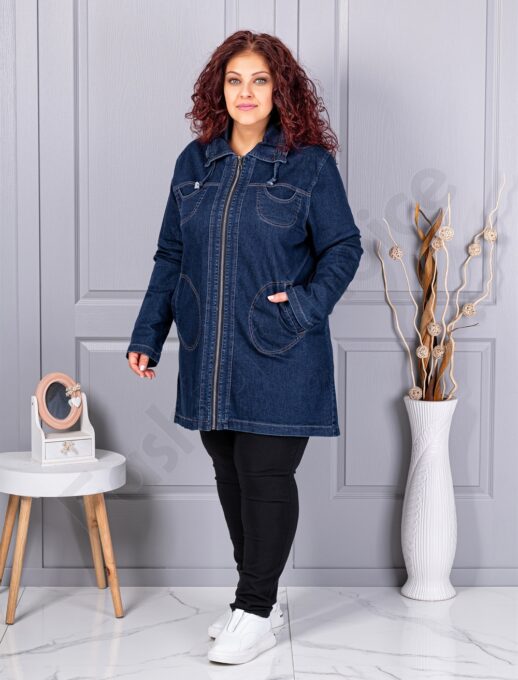 Trenci maxi gros de dama din denim elastic cod 26231