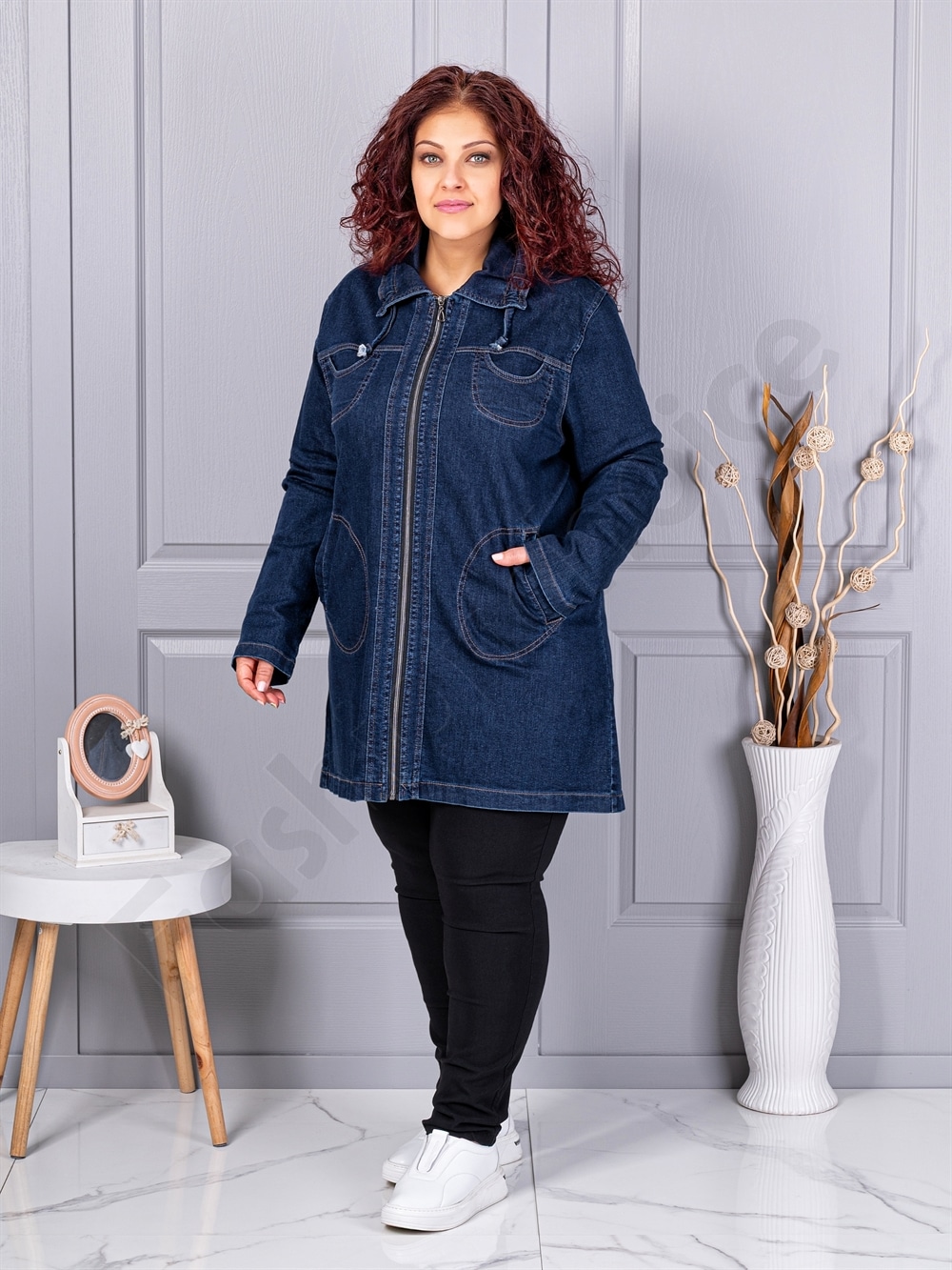 Trenci maxi gros de dama din denim elastic cod 26231
