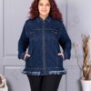 Geaca maxi groasa din denim elastic cu efect franjurat cod 26217