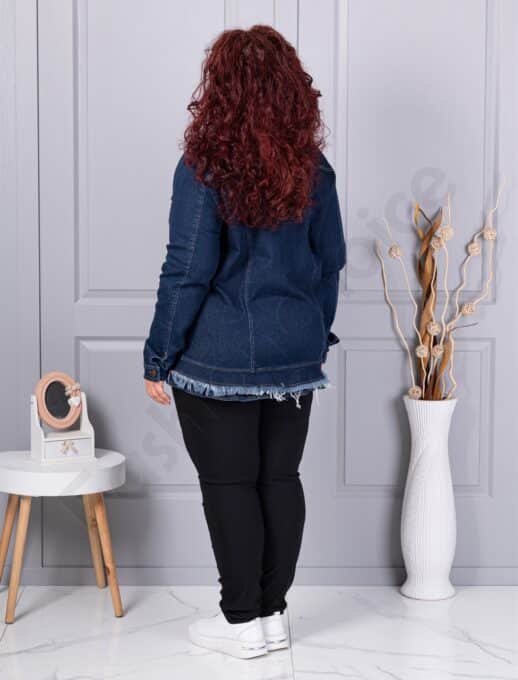 Geaca maxi groasa din denim elastic cu efect franjurat cod 26217